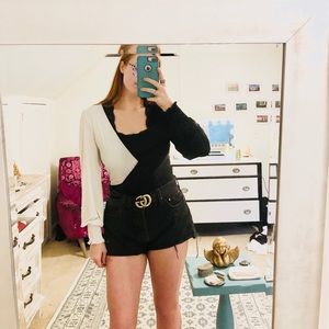 Black/white long sleeve bodysuit